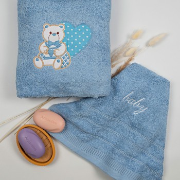 Σετ πετσέτες κεντητές Heart 10 Blue/Blue