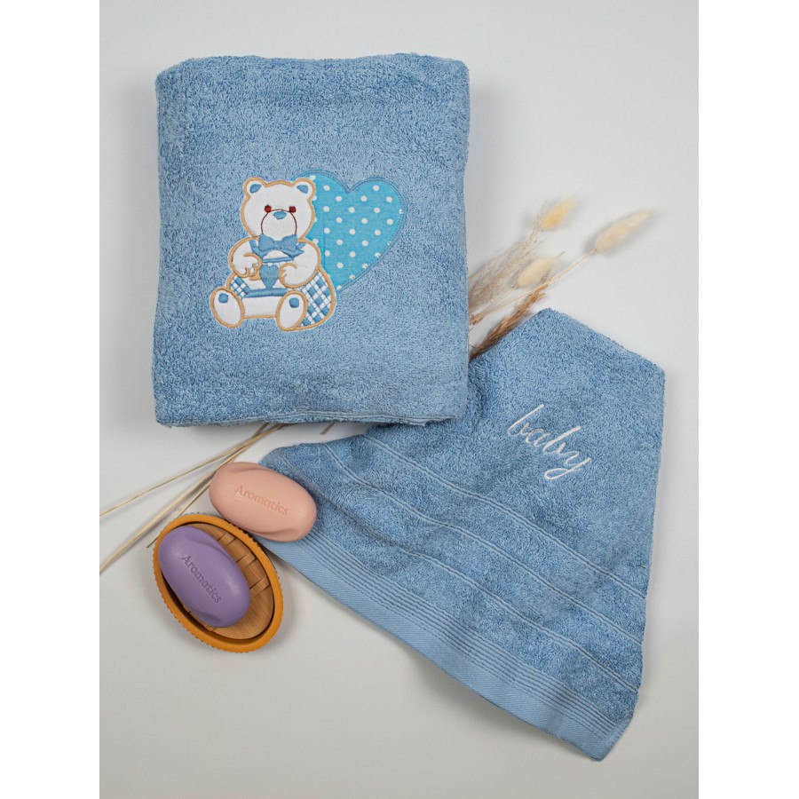 Σετ πετσέτες κεντητές Heart 10 Blue/Blue