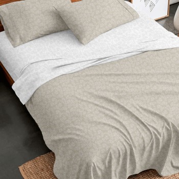 Σετ Σεντόνια Flannel 2052 Beige Διπλό με λάστιχο (150x205+30)