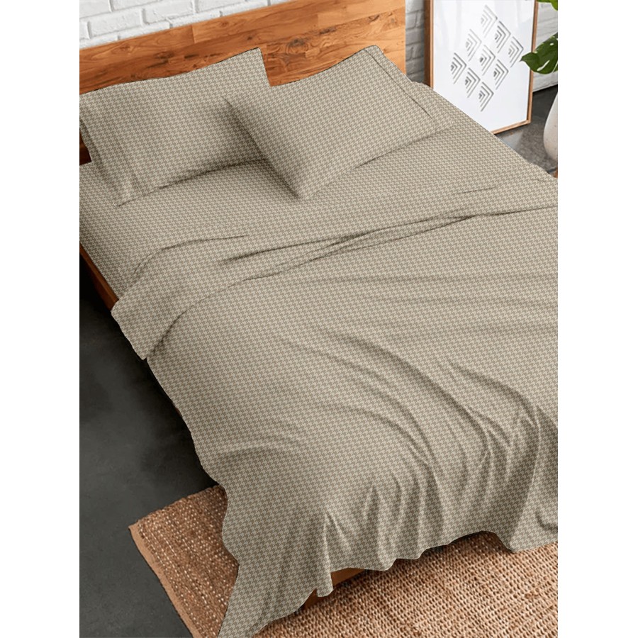 Σετ Σεντόνια Flannel 2064 Beige Διπλό με λάστιχο (150x205+30)