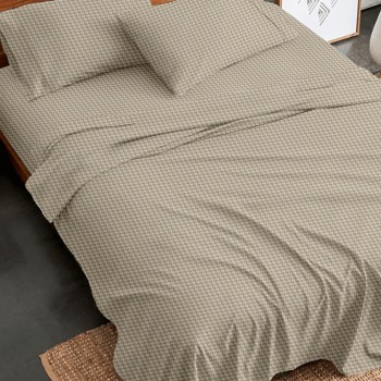 Σετ Σεντόνια Flannel 2064 Beige Υπέρδιπλο με λάστιχο (170x205+30)