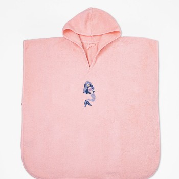 Fluffy Κεντητό Πόντσο Pink one size