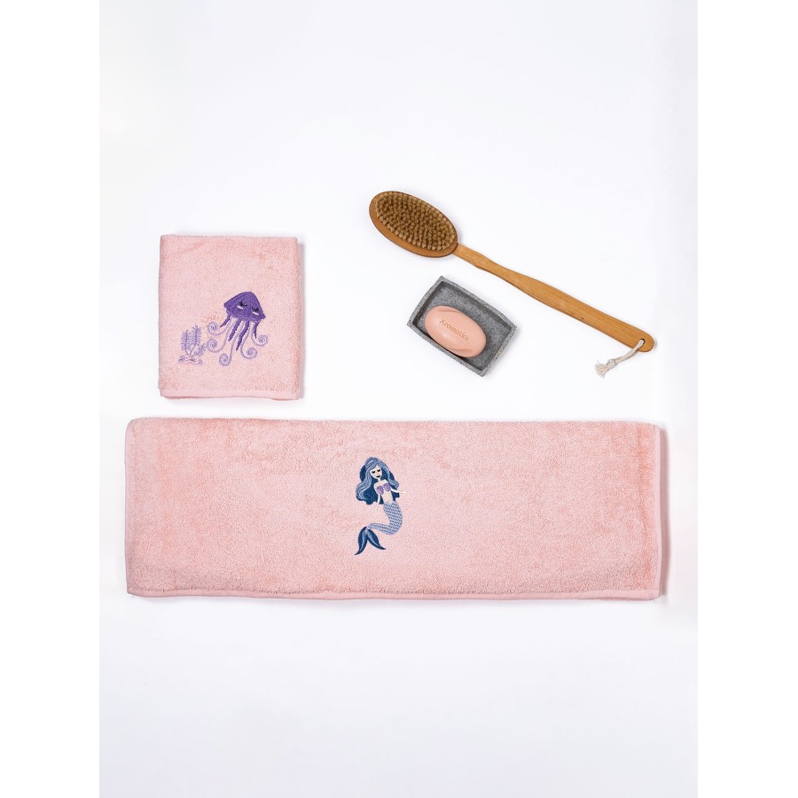 Fluffy Κεντητή Πετσέτα Pink 2 τμχ.