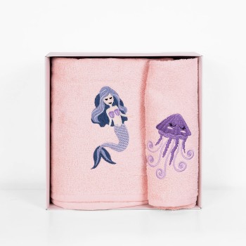 Fluffy Κεντητή Πετσέτα Pink 2 τμχ.