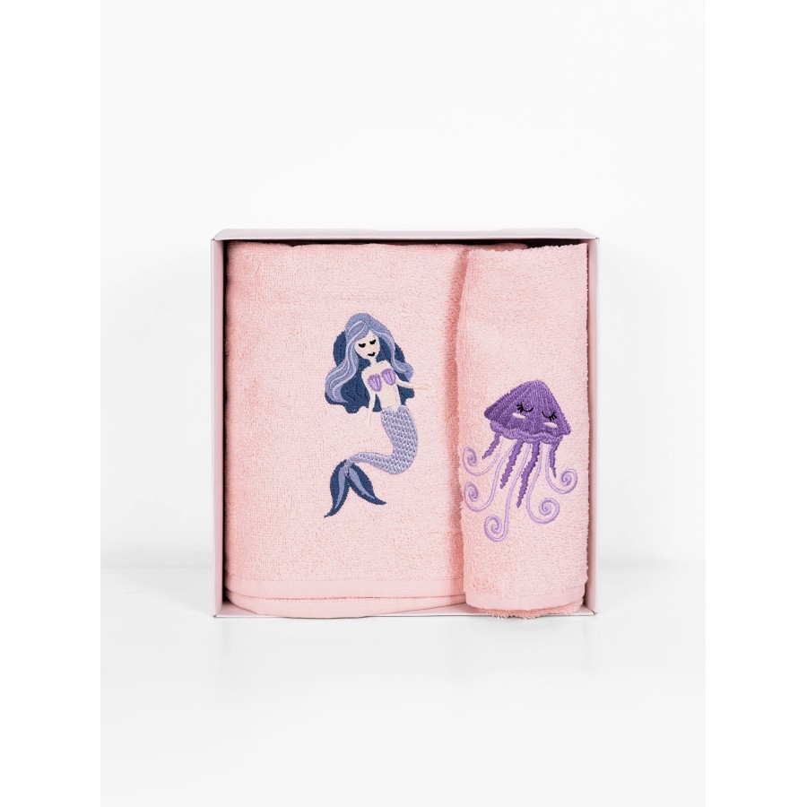 Fluffy Κεντητή Πετσέτα Pink 2 τμχ.