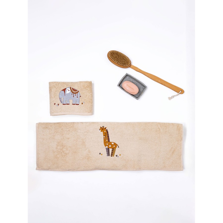 Fluffy Κεντητή Πετσέτα Beige 2 τμχ.