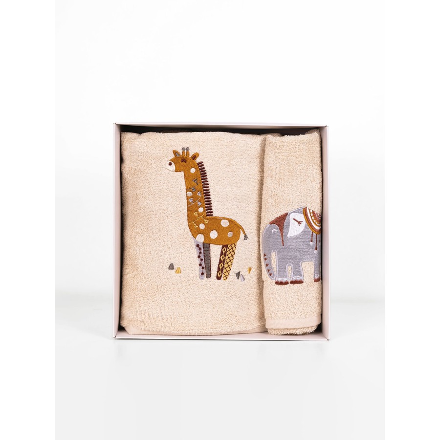 Fluffy Κεντητή Πετσέτα Beige 2 τμχ.