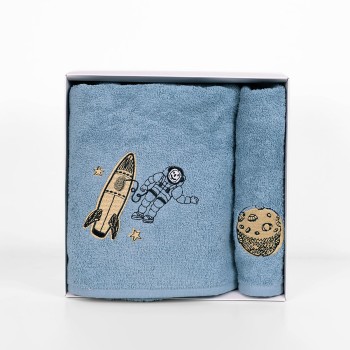 Fluffy Κεντητή Πετσέτα Blue 2 τμχ.