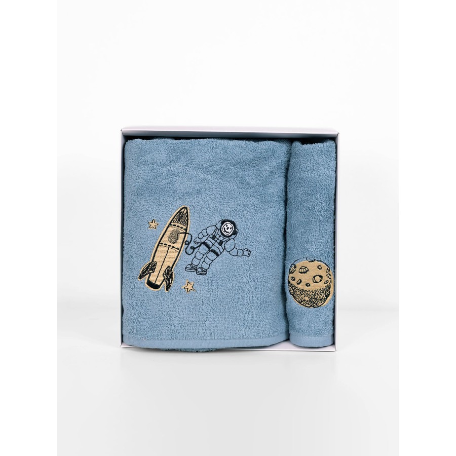 Fluffy Κεντητή Πετσέτα Blue 2 τμχ.