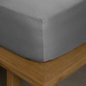 Κατωσέντονο Βαμβακοσατέν Omnia με λάστιχο Grey Διπλό (160x200+40)