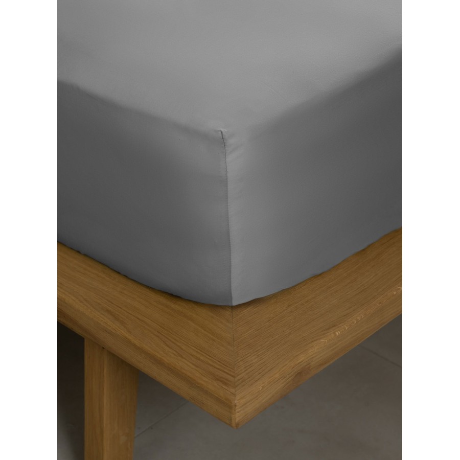 Κατωσέντονο Βαμβακοσατέν Omnia με λάστιχο Grey Διπλό (160x200+40)