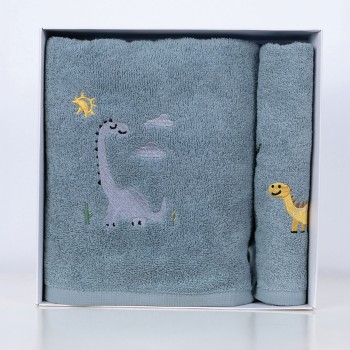 Fluffy Κεντητή Πετσέτα Blue Dino 2 τμχ.