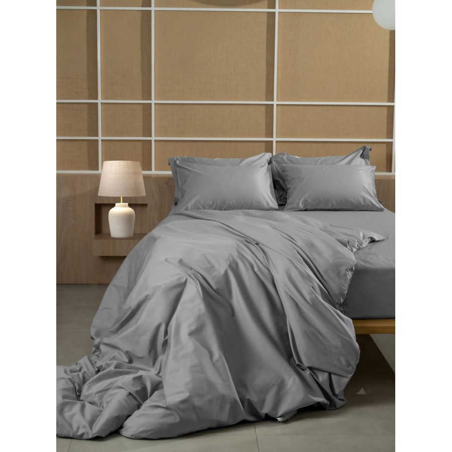 Σετ Σεντόνια Βαμβακοσατέν Omnia μονόχρωμα Grey King Size (280x300)