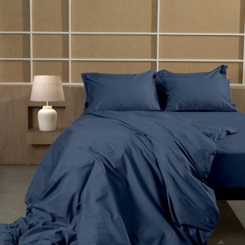 Σετ Σεντόνια Βαμβακοσατέν Omnia μονόχρωμα Blue King Size (280x300)