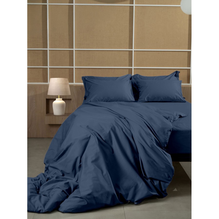 Σετ Σεντόνια Βαμβακοσατέν Omnia μονόχρωμα Blue King Size (280x300)