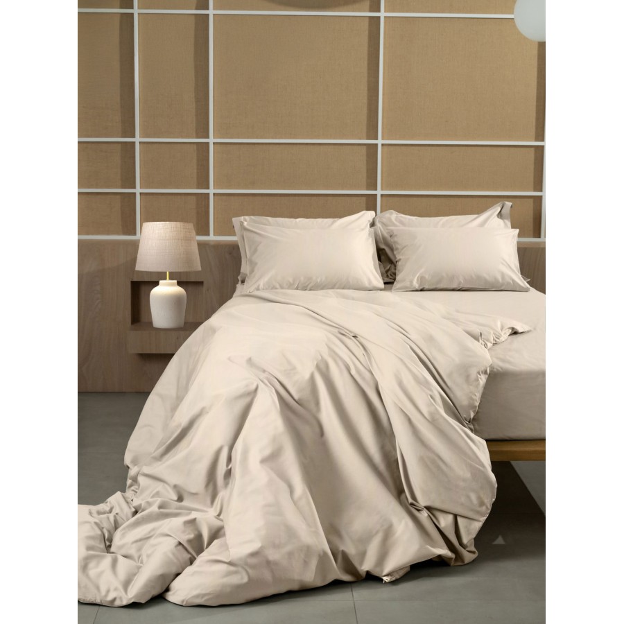 Σετ Σεντόνια Βαμβακοσατέν Omnia μονόχρωμα Beige Υπέρδιπλο με λάστιχο (170x200+30)
