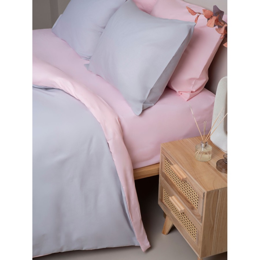 Σετ Σεντόνια Menta 205 Grey-Pink Υπέρδιπλο με λάστιχο (170x200+30)