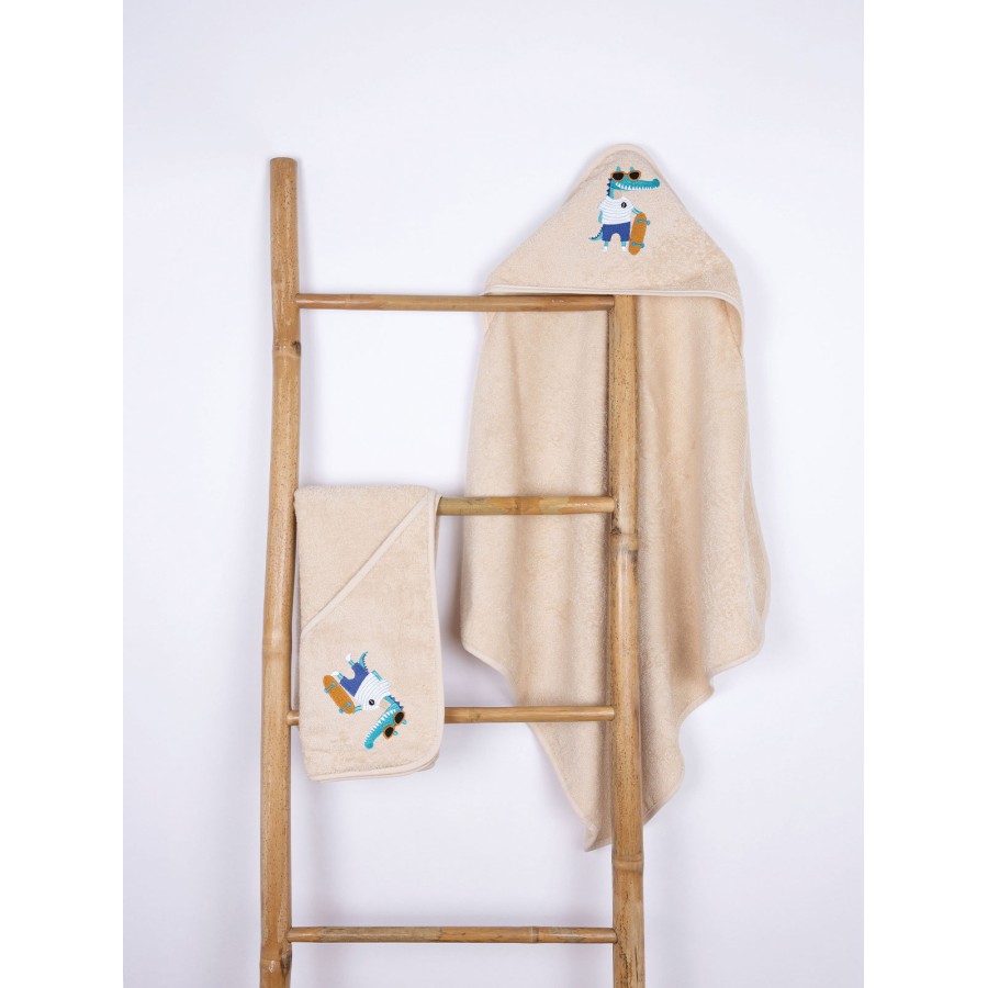 Fluffy Κεντητή Κάπα Beige Crocodile 75x75
