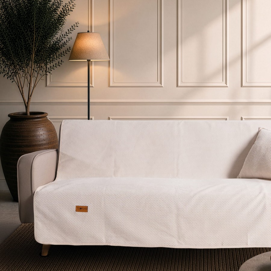 Ριχτάρι Αντιολισθητικό Αδιάβροχο Pearl  01 Ivory - Μονοθέσιο 180x150cm