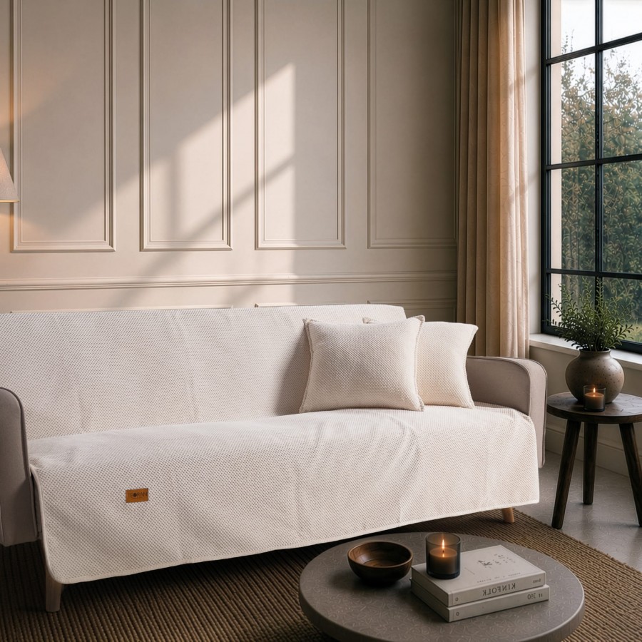 Ριχτάρι Αντιολισθητικό Αδιάβροχο Pearl  01 Ivory - Τριθέσιο 180x300cm