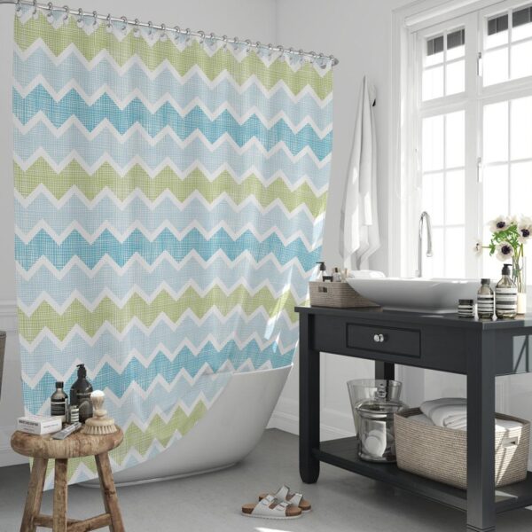 LINO ΚΟΥΡΤΙΝΑ ΜΠΑΝΙΟΥ ZIGZAG GREEN 180X200 shopinhome shopinhome