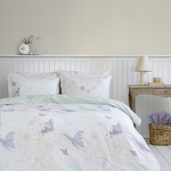 Nima Home Σετ Σεντόνια Υπέρδιπλα – Butterflies Εκρού, Πράσινο   (2 x 240×260 + 2  52×72) shopinhome shopinhome