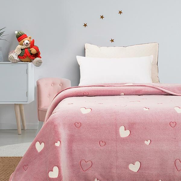 Κουβέρτα φωσφοριζέ μονή Hearts Pink Μονή (160×220) shopinhome shopinhome