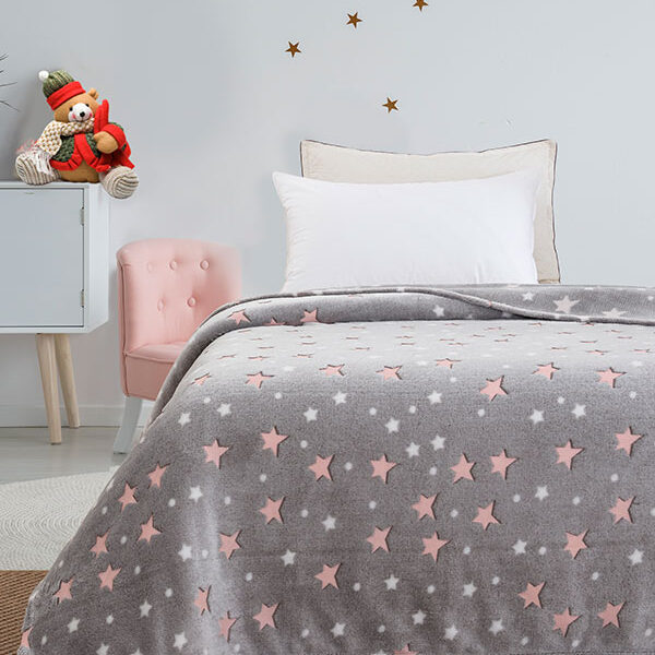 Κουβέρτα φωσφοριζέ μονή Stars Pink Μονή (160×220) shopinhome shopinhome