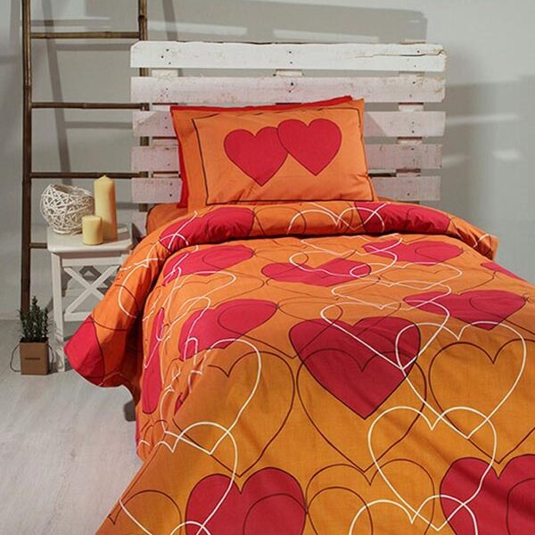 Σετ Σεντόνια Cotton Feelings εμπριμέ 910 Orange Μονό (165×270) shopinhome shopinhome