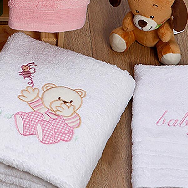 Σετ πετσέτες κεντητές Bear 04 White/Pink shopinhome shopinhome