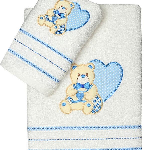 Σετ πετσέτες κεντητές Heart 01 White/Blue shopinhome shopinhome