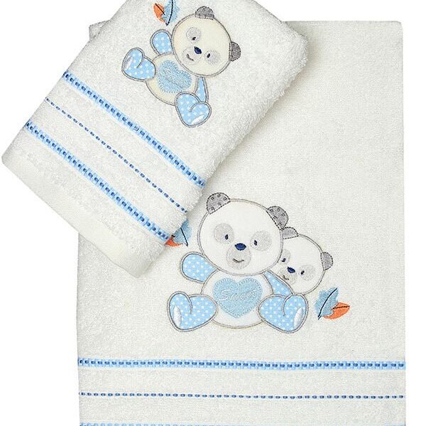 Σετ πετσέτες κεντητές Panda 02 White/Blue shopinhome shopinhome