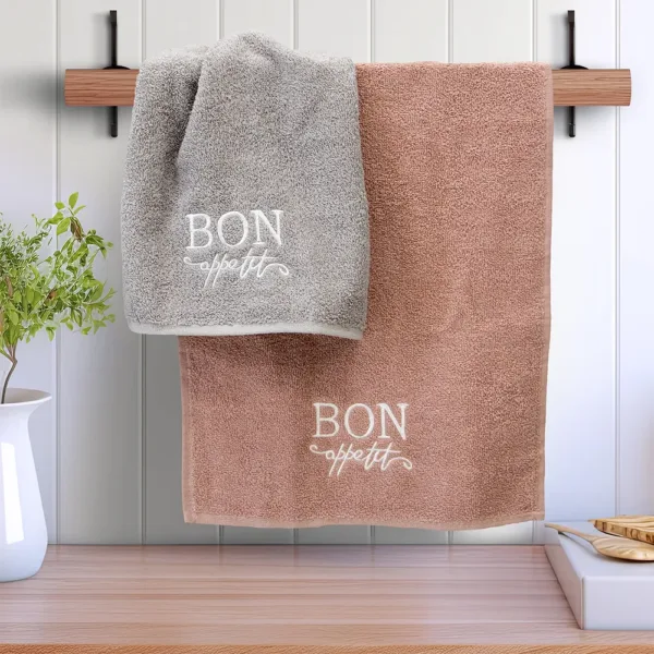 LINO ΣΕΤ ΠΕΤΣΕΤΕΣ BON APETTIT PINK-GREY 2ΤΜΧ shopinhome shopinhome