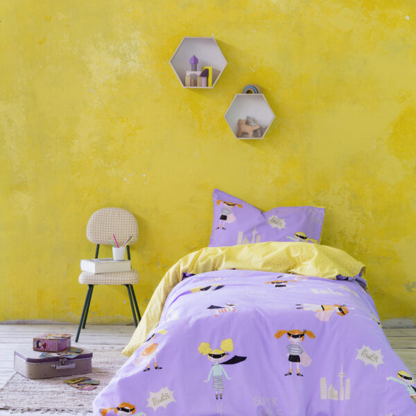 Nima Kids Κουβερλί Μονό – Super Girls Λιλά, Κίτρινο   160×240 shopinhome shopinhome