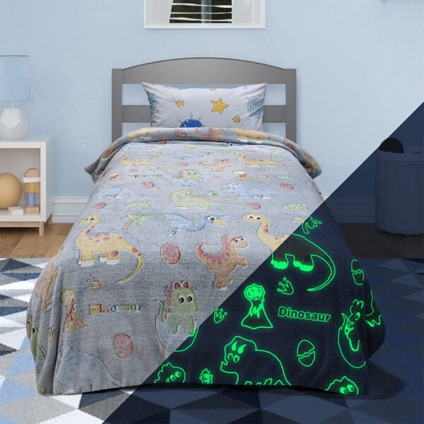 LINO ΚΟΥΒΕΡΤΑ FLEECE ΦΩΣΦΟΡΙΖΕ VOLCANO GREY-CIEL 160X220 shopinhome shopinhome