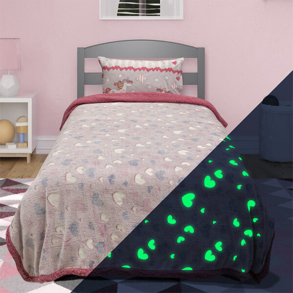 LINO ΚΟΥΒΕΡΤΑ FLEECE SHERPA ΦΩΣΦΟΡΙΖΕ HERZ PINK 160X220 shopinhome shopinhome