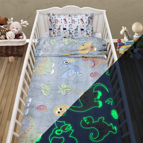 LINO ΚΟΥΒΕΡΤΑ FLEECE ΦΩΣΦΟΡΙΖΕ VOLCANO GREY-CIEL 110X150 shopinhome shopinhome