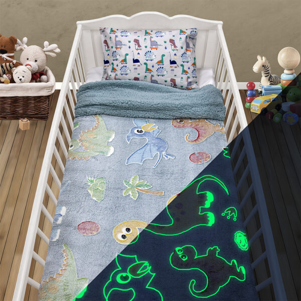 LINO ΚΟΥΒΕΡΤΑ FLEECE SHERPA ΦΩΣΦΟΡΙΖΕ VOLCANO GREY-CIEL 110X150 shopinhome shopinhome