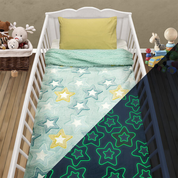 LINO ΚΟΥΒΕΡΤΑ FLEECE SHERPA ΦΩΣΦΟΡΙΖΕ STER MINT 110X150 shopinhome shopinhome