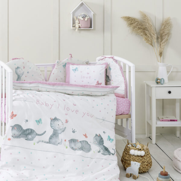Nima Bebe Κουβερλί Κούνιας – Baby Love Λευκό, Ροζ   100×140 shopinhome shopinhome