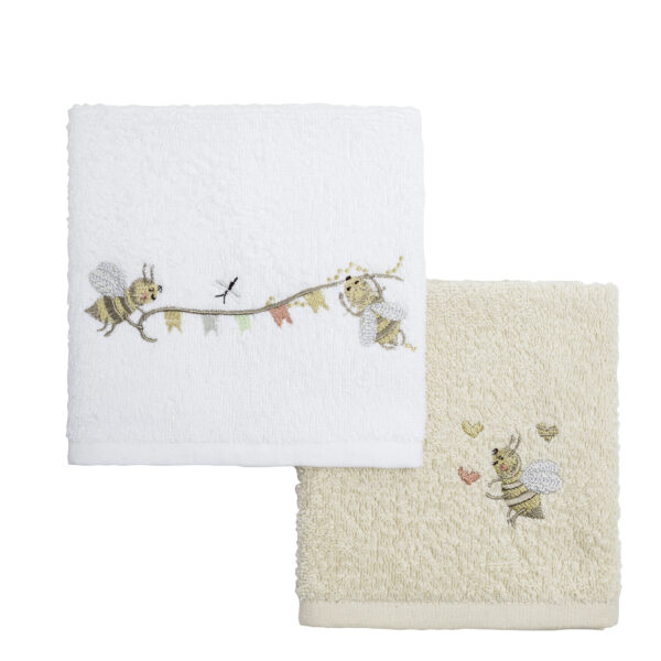 Nima Bebe Σετ Πετσέτες (2 x 30×30) – Honey Λευκό, Μπεζ shopinhome shopinhome