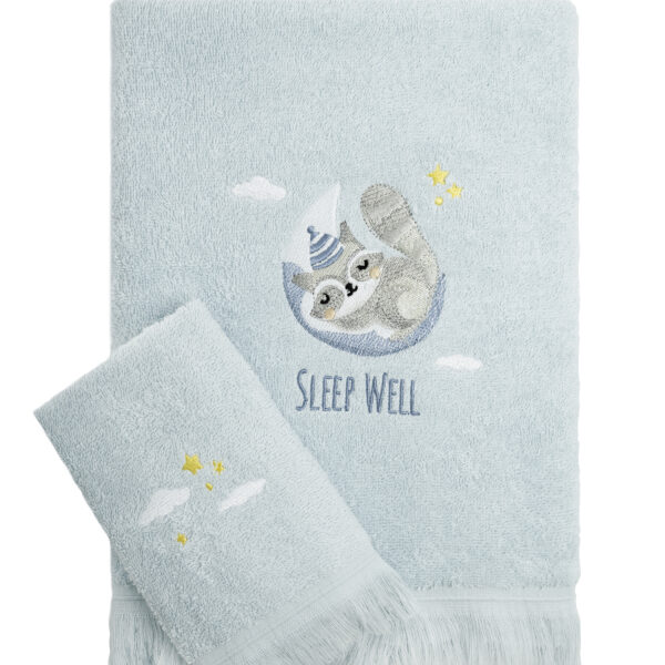 Nima Bebe Σετ Πετσέτες (30×50 + 70×140) – Sleepy Racoon Γαλάζιο shopinhome shopinhome