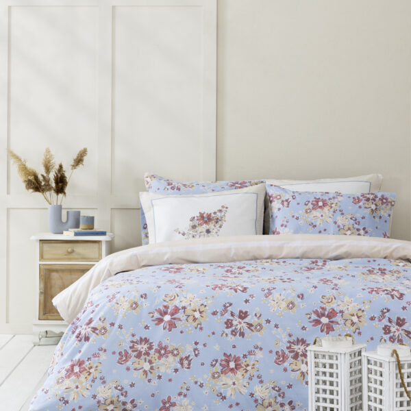 Nima Home Σετ Σεντόνια Μονά με Λάστιχο – Blume Γαλάζιο, Σομόν     (1 x 100×200+32  x 170×260   52×72) shopinhome shopinhome