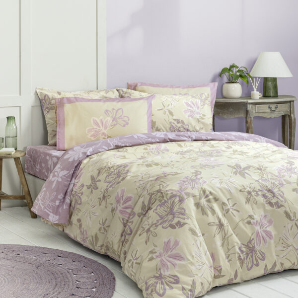 Nima Home Σετ Σεντόνια Μονά – Tiare Μπεζ, Λιλά   (2 x 170×260   52×72) shopinhome shopinhome