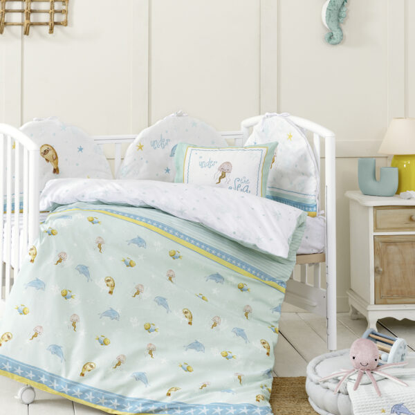 Nima Bebe Σετ Σεντόνια Κούνιας – Sea Love Τυρκουάζ   (2 x 120×170   30×40) shopinhome shopinhome