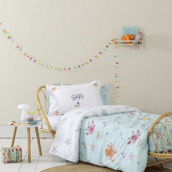 Nima Kids Σετ Σεντόνια Μονά – Take me to the sea Τυρκουάζ, Λευκό   (2 x 170×255   52×72) shopinhome shopinhome