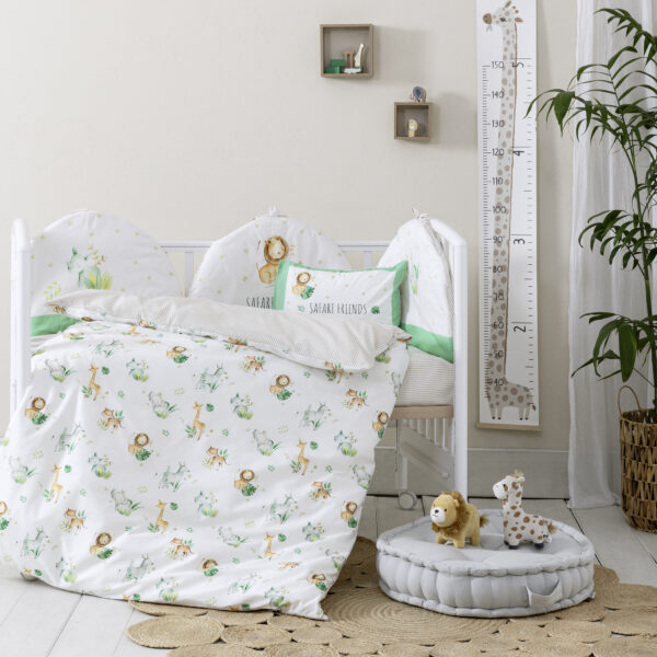 Nima Bebe Κουβερλί Κούνιας – Safari Friends Λευκό, Πράσινο   100×140 shopinhome shopinhome