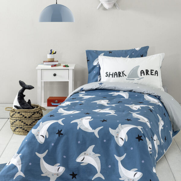 Nima Kids Σετ Σεντόνια Μονά – Shark Area Μπλέ, Γκρι   (2 x 170×255   52×72) shopinhome shopinhome