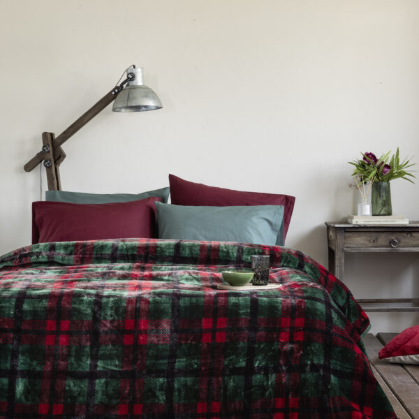 Nima Home Κουβέρτα Βελουτέ Υπέρδιπλη 220×240 – Oliver Πράσινο, Κόκκινο shopinhome shopinhome