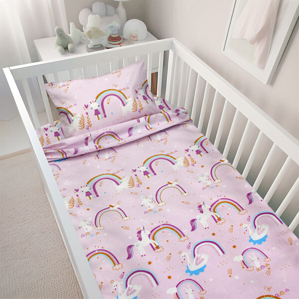 LINO BEBE ΣΕΤ ΣΕΝΤΟΝΙΑ RAINBOW GALLOP PINK 120X180 Lino shopinhome